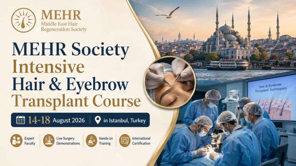 MEHR Society Intensive Hair & Eyebrow Transplant Course in Istanbul, Turkey (14–18 August 2026) featuring live surgery, hands-on training, and international certification.
